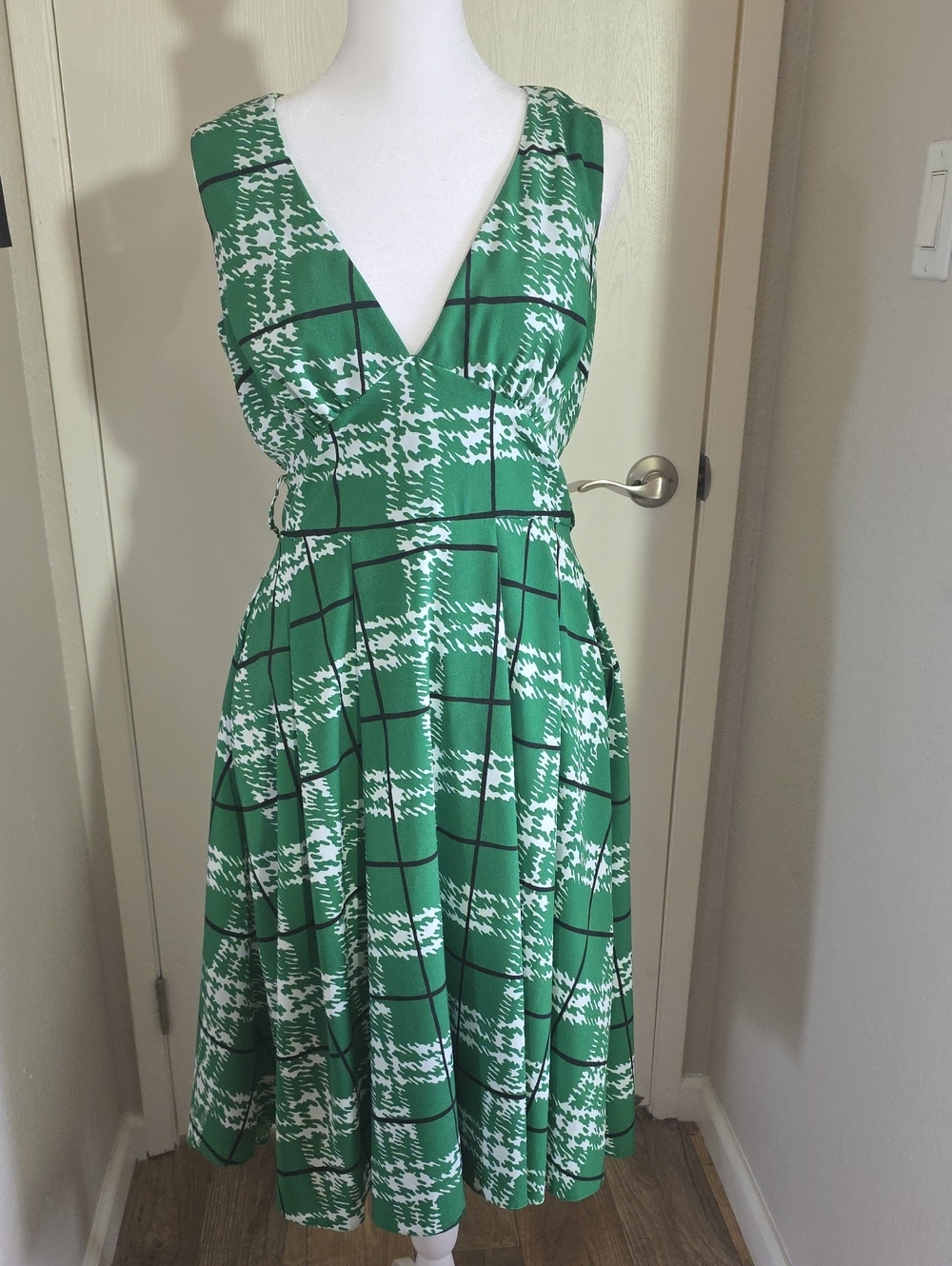 ASOS Green & White Patterned V-Neck Midi Dress